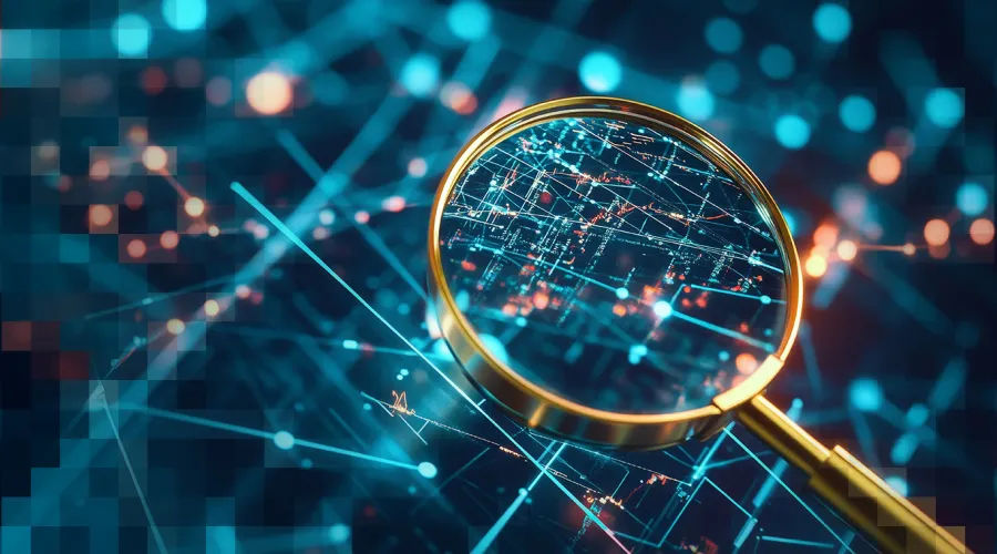 Lupe mit Blick auf vernetzte Linien